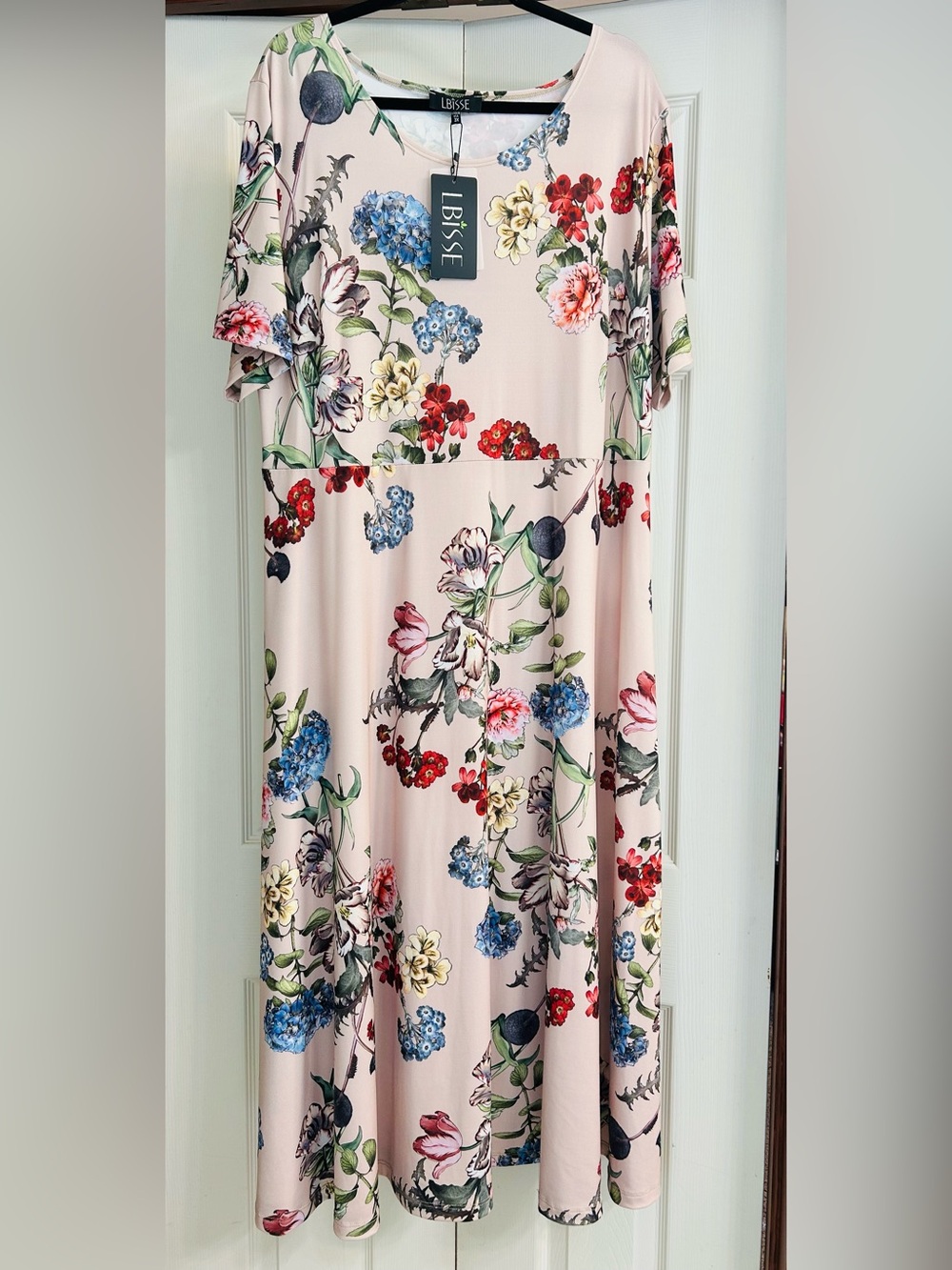 LBisse Floral Dress in Cream with Blue & Yellow Blooms. New With Tags